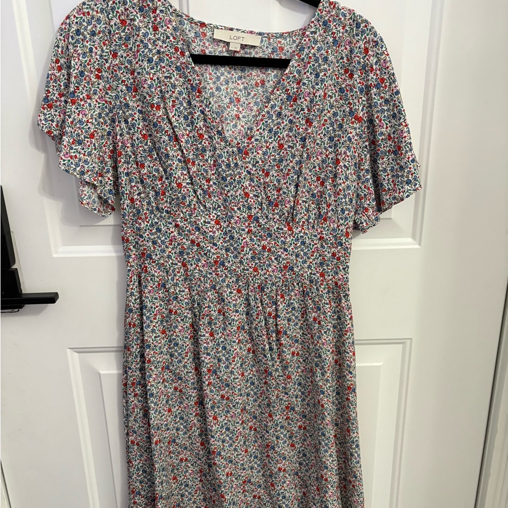 LOFT Multicolor Floral Midi Dress